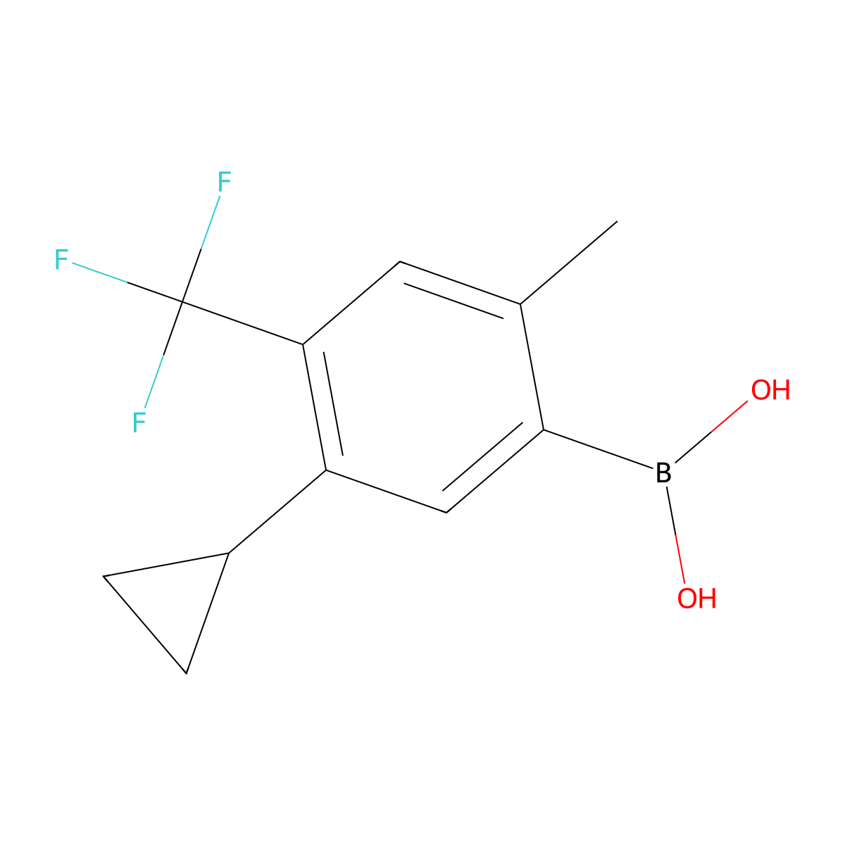 (5-Cyclopropyl-2-methyl-4-(trifluoromethyl)phenyl)boronic acid molecular structure, CAS 2225176-12-3