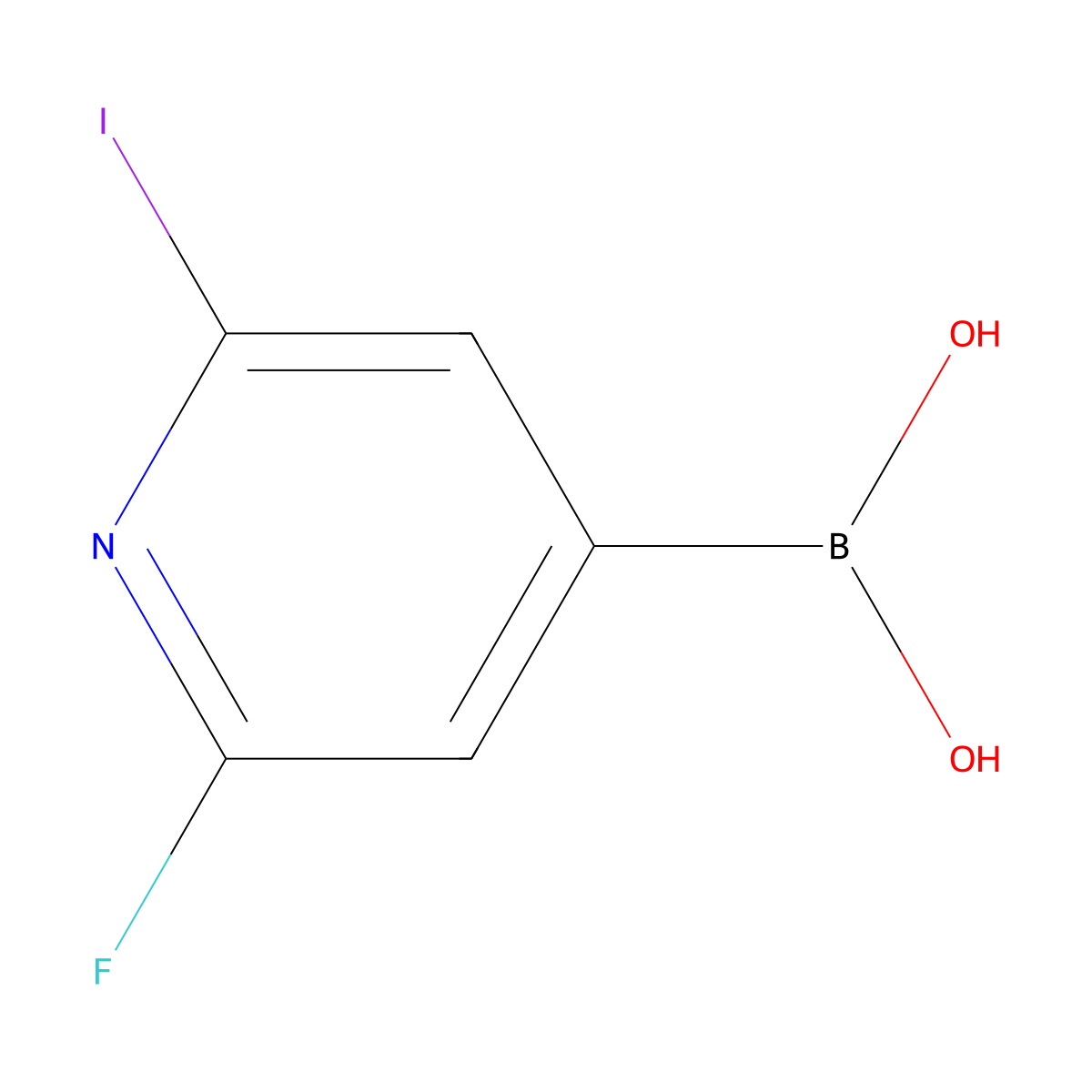 (2-Fluoro-6-iodopyridin-4-yl)boronic acid molecular structure, CAS 2225176-15-6