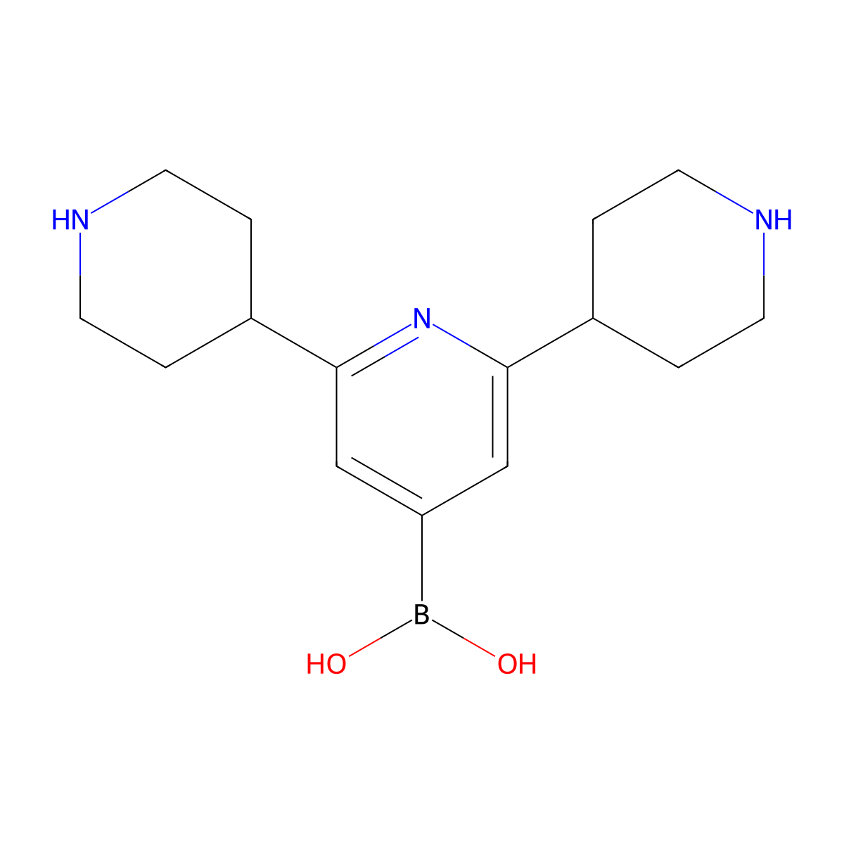 (2,6-Di(piperidin-4-yl)pyridin-4-yl)boronic acid molecular structure, CAS 2225176-27-0