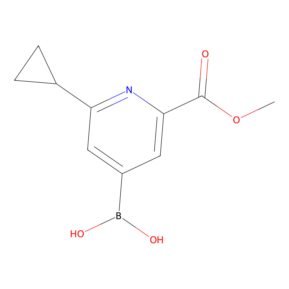 (2-Cyclopropyl-6-(methoxycarbonyl)pyridin-4-yl)boronic acid molecular structure, CAS 2225176-33-8