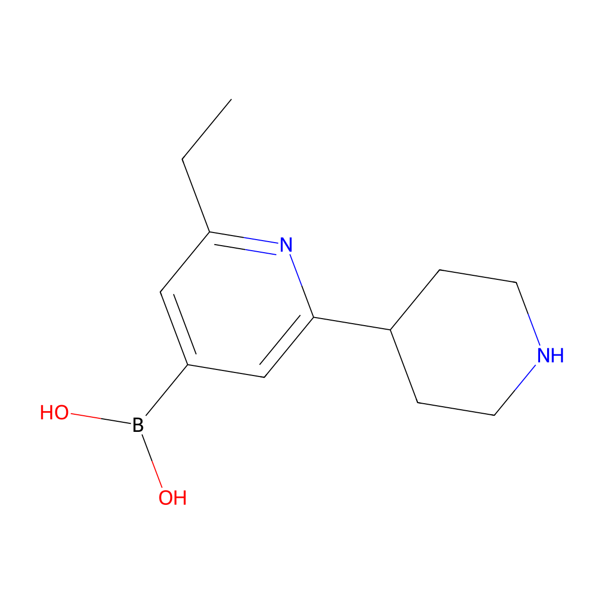 Boronic acid, B-[2-ethyl-6-(4-piperidinyl)-4-pyridinyl]- molecular structure, CAS 2225176-39-4