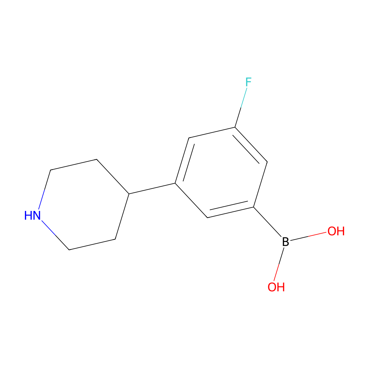 (3-Fluoro-5-(piperidin-4-yl)phenyl)boronic acid molecular structure, CAS 2225176-44-1