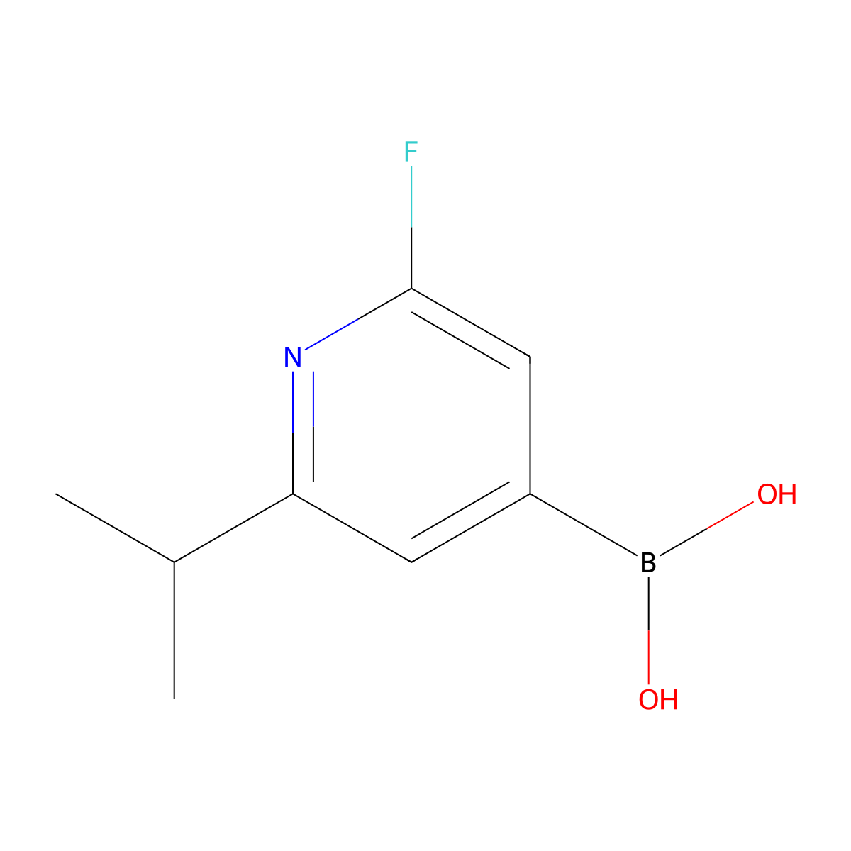 (2-Fluoro-6-isopropylpyridin-4-yl)boronic acid molecular structure, CAS 2225176-49-6