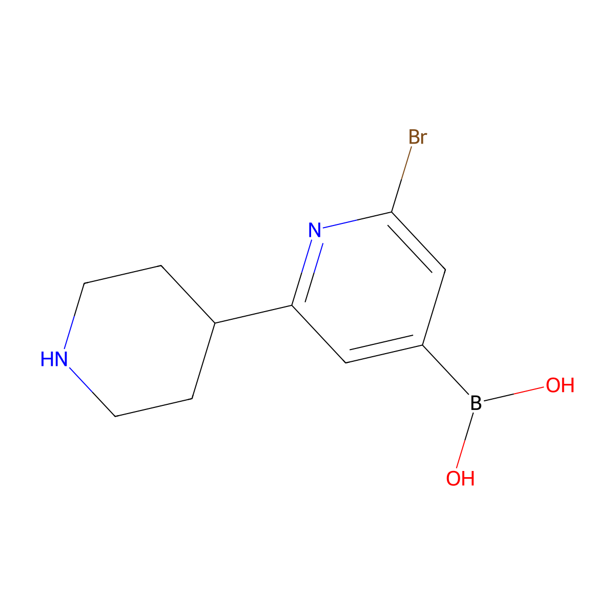 (2-Bromo-6-(piperidin-4-yl)pyridin-4-yl)boronic acid molecular structure, CAS 2225176-56-5