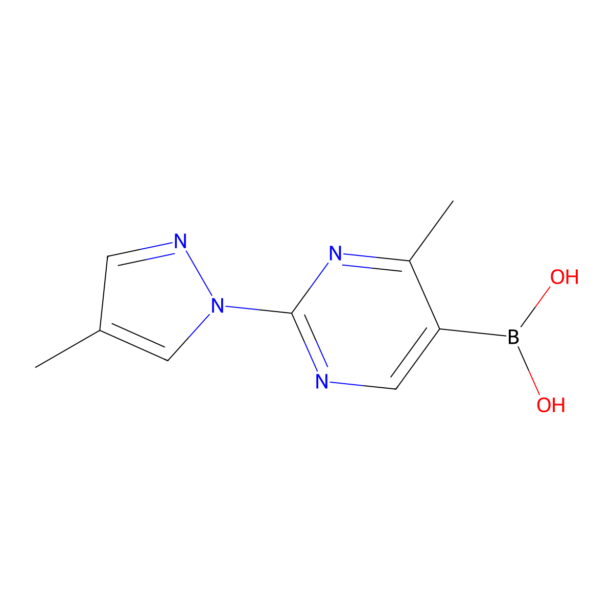 (4-Methyl-2-(4-methyl-1H-pyrazol-1-yl)pyrimidin-5-yl)boronic acid molecular structure, CAS 2225176-70-3