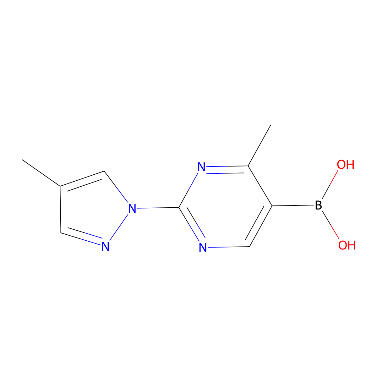 (4-Methyl-2-(4-methyl-1H-pyrazol-1-yl)pyrimidin-5-yl)boronic acid molecular structure, CAS 2225176-70-3
