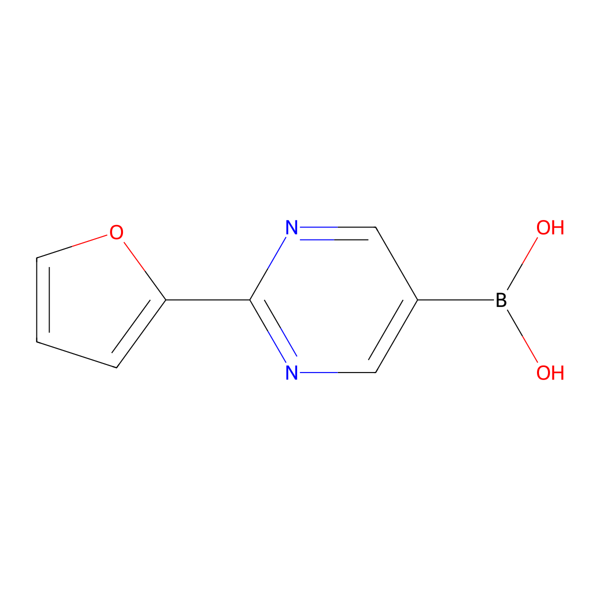 (2-(Furan-2-yl)pyrimidin-5-yl)boronic acid molecular structure, CAS 2225176-73-6
