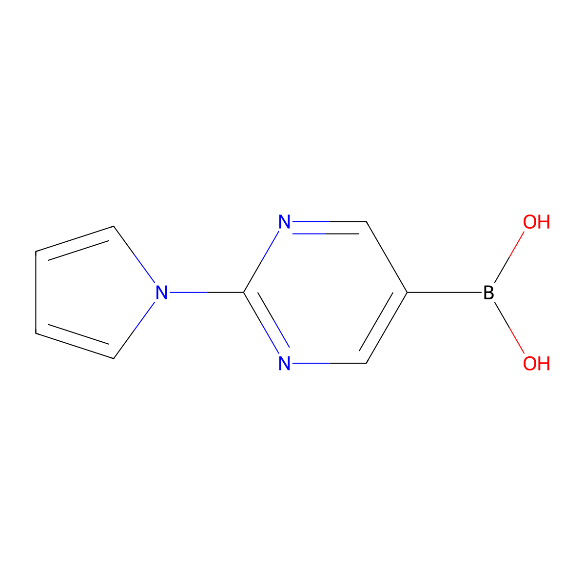 (2-(1H-Pyrrol-1-yl)pyrimidin-5-yl)boronic acid molecular structure, CAS 2225176-77-0