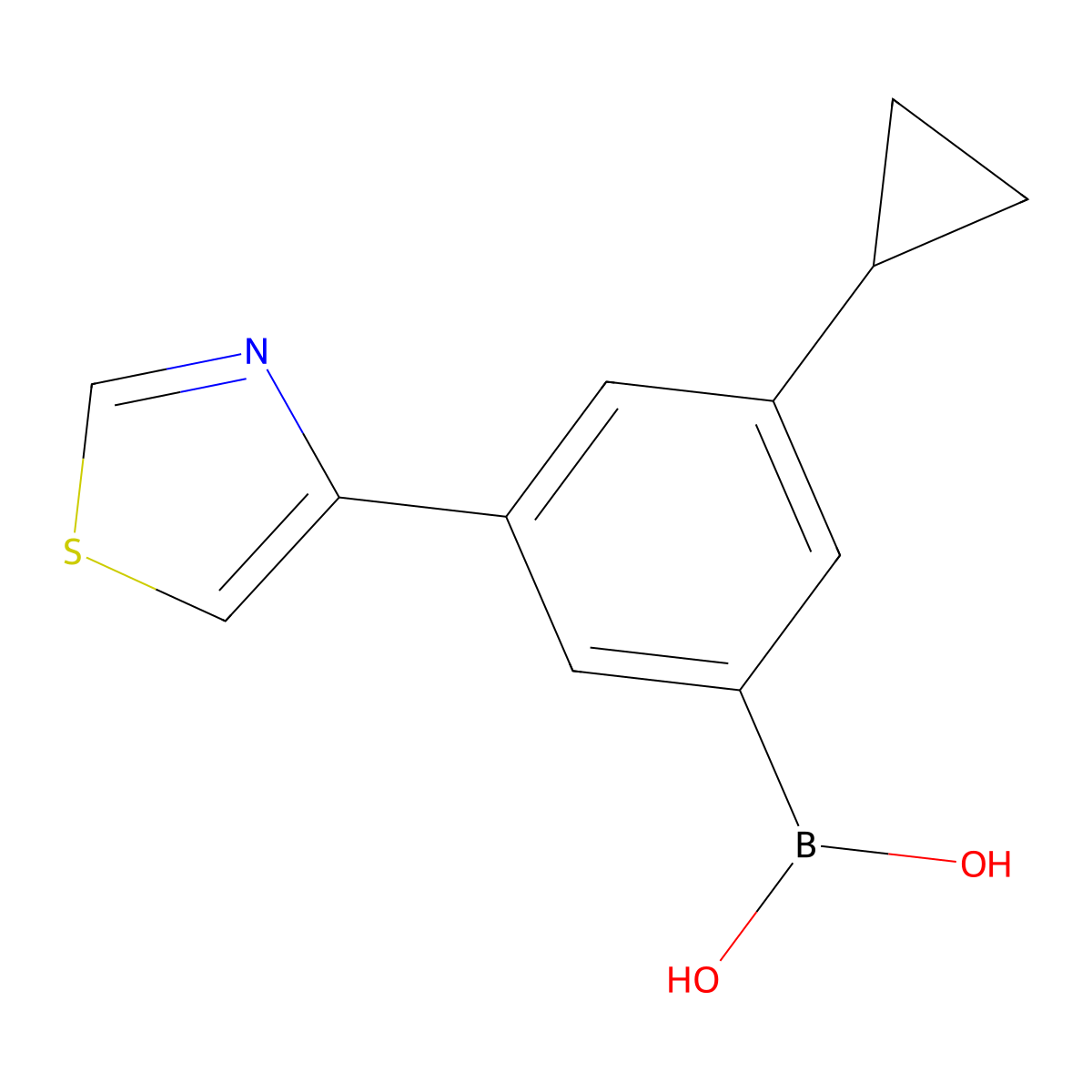 (3-Cyclopropyl-5-(thiazol-4-yl)phenyl)boronic acid molecular structure, CAS 2225176-87-2