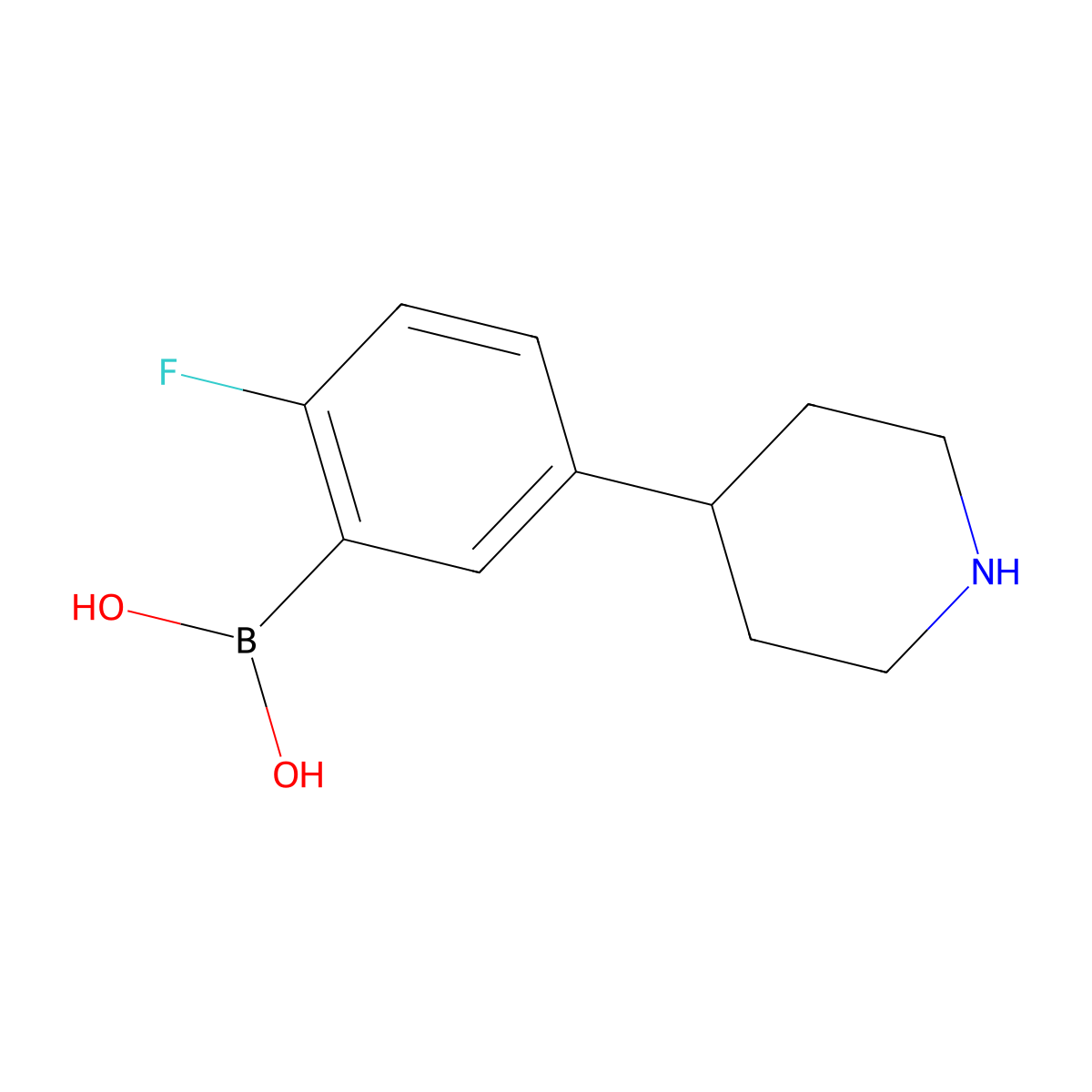 (2-Fluoro-5-(piperidin-4-yl)phenyl)boronic acid molecular structure, CAS 2225177-08-0