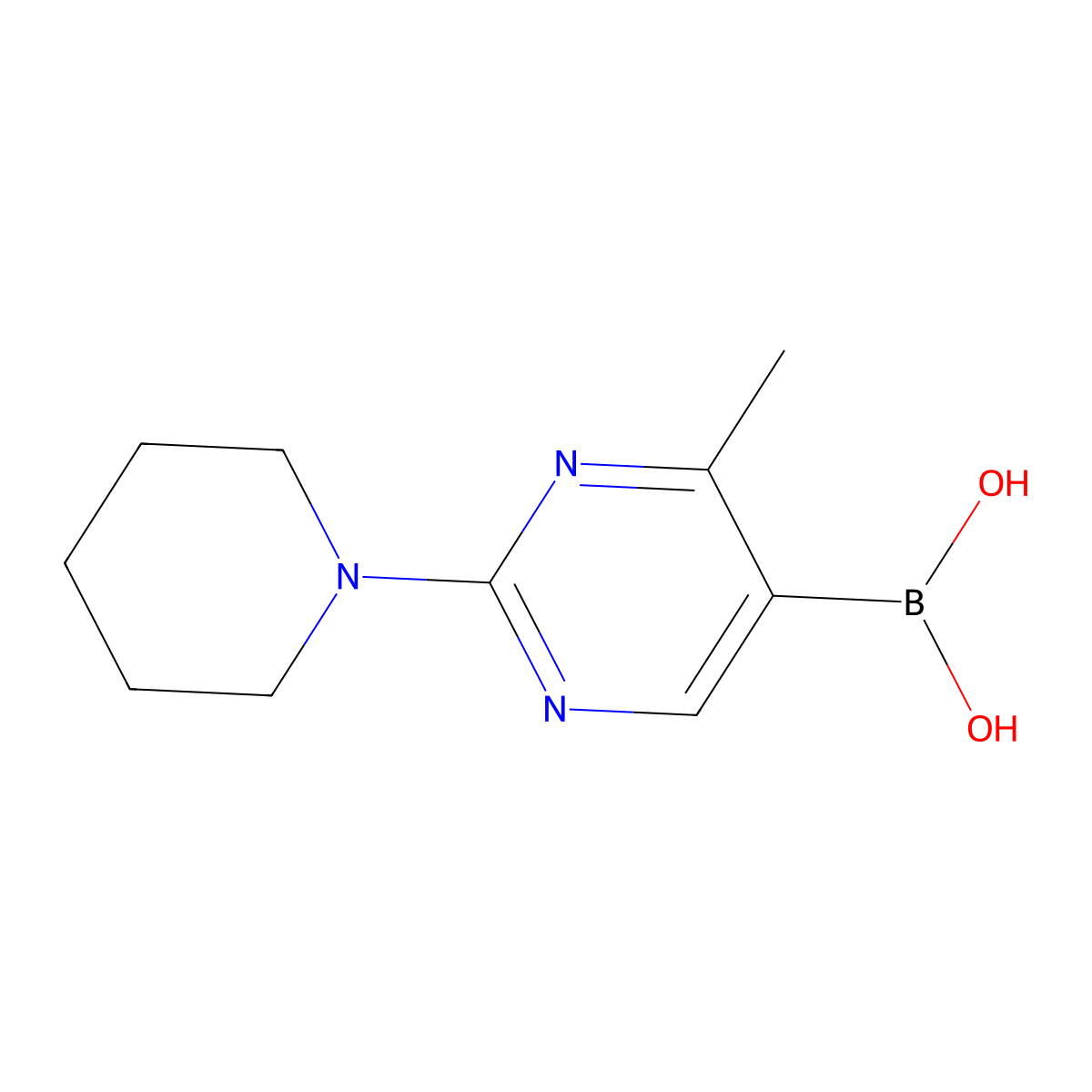 (4-Methyl-2-(piperidin-1-yl)pyrimidin-5-yl)boronic acid molecular structure, CAS 2225177-09-1