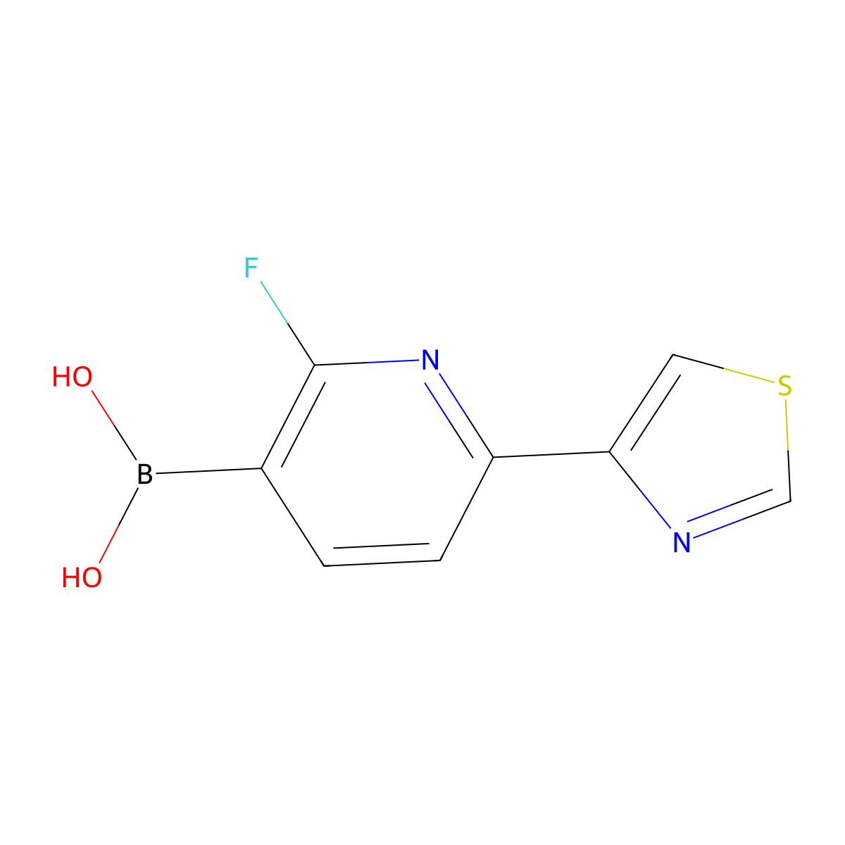 (2-Fluoro-6-(thiazol-4-yl)pyridin-3-yl)boronic acid molecular structure, CAS 2225177-16-0