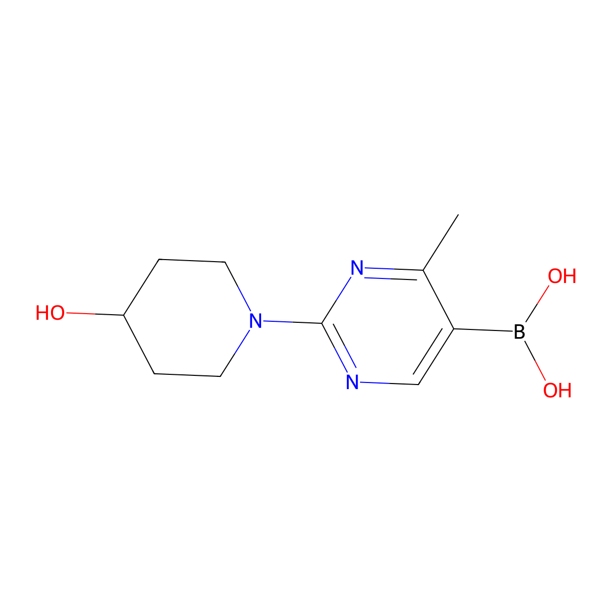 (2-(4-Hydroxypiperidin-1-yl)-4-methylpyrimidin-5-yl)boronic acid molecular structure, CAS 2225177-20-6