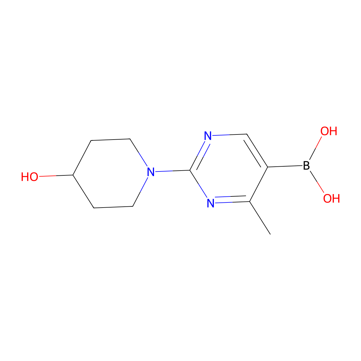 (2-(4-Hydroxypiperidin-1-yl)-4-methylpyrimidin-5-yl)boronic acid molecular structure, CAS 2225177-20-6