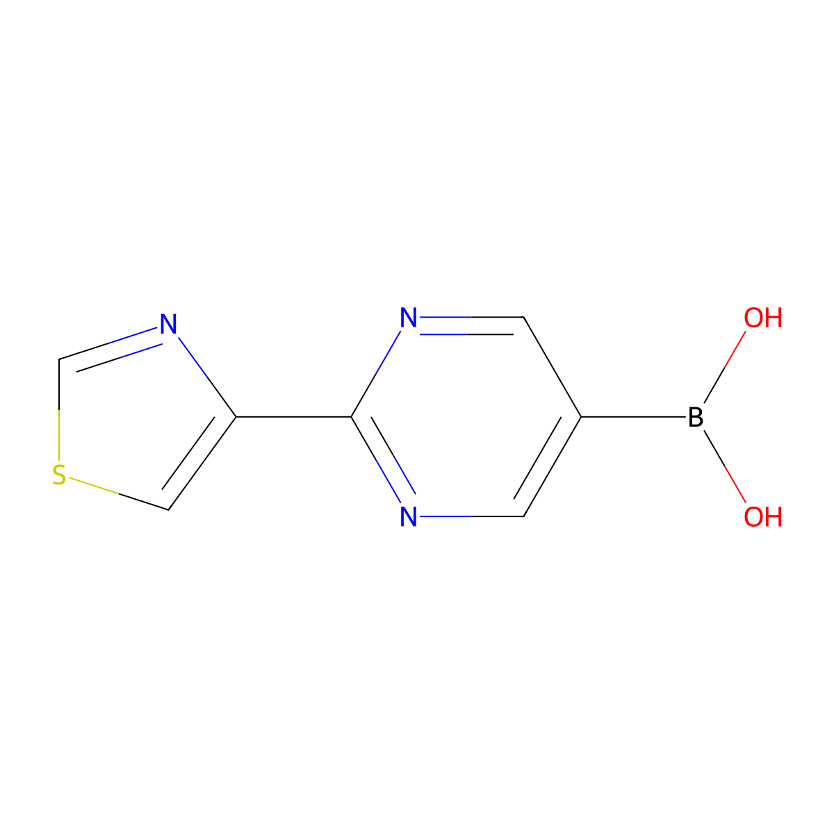 (2-(Thiazol-4-yl)pyrimidin-5-yl)boronic acid molecular structure, CAS 2225177-27-3