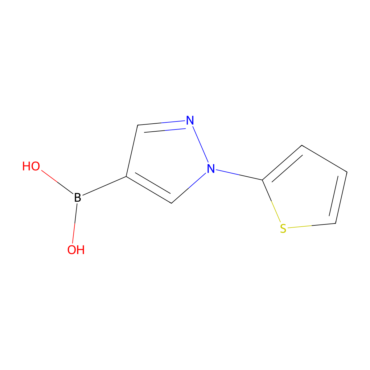 (1-(Thiophen-2-yl)-1H-pyrazol-4-yl)boronic acid molecular structure, CAS 2225177-32-0