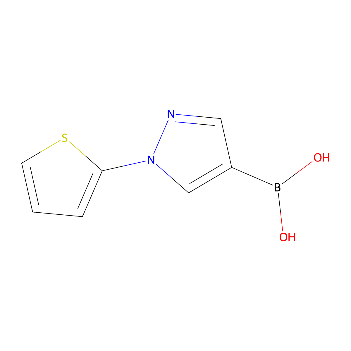 (1-(Thiophen-2-yl)-1H-pyrazol-4-yl)boronic acid molecular structure, CAS 2225177-32-0