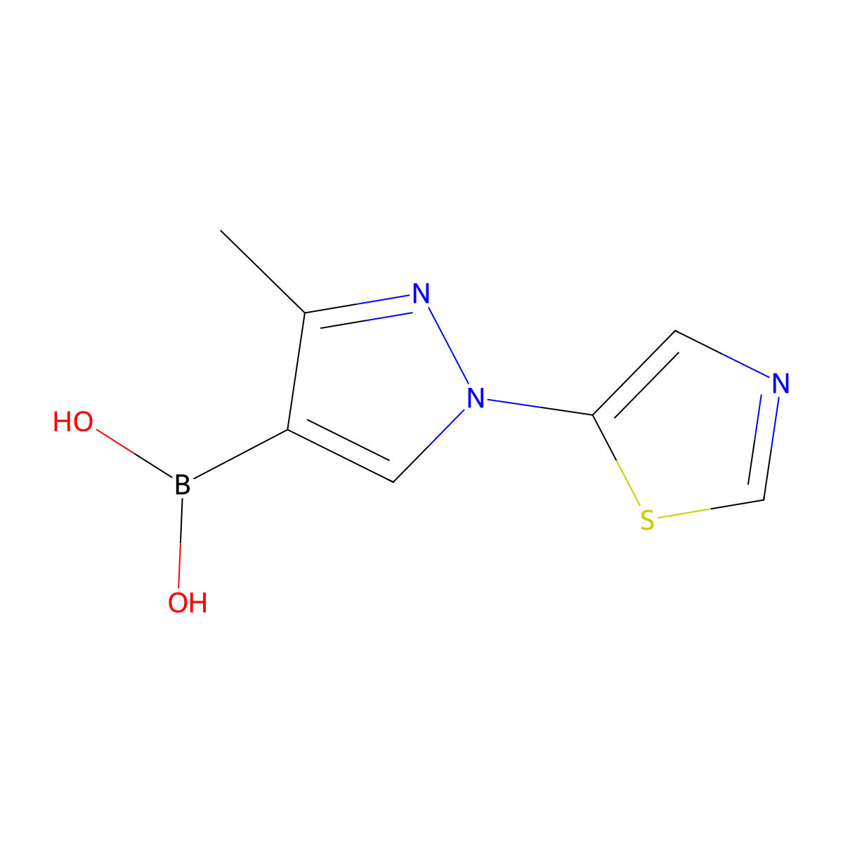 (3-Methyl-1-(thiazol-5-yl)-1H-pyrazol-4-yl)boronic acid molecular structure, CAS 2225177-44-4