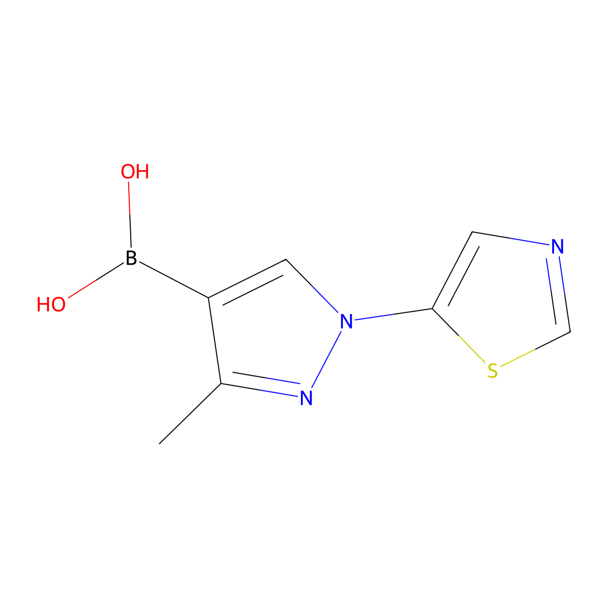 (3-Methyl-1-(thiazol-5-yl)-1H-pyrazol-4-yl)boronic acid molecular structure, CAS 2225177-44-4