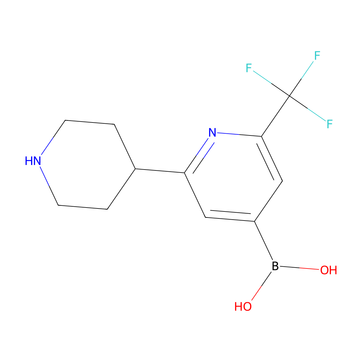 (2-(Piperidin-4-yl)-6-(trifluoromethyl)pyridin-4-yl)boronic acid molecular structure, CAS 2225177-56-8