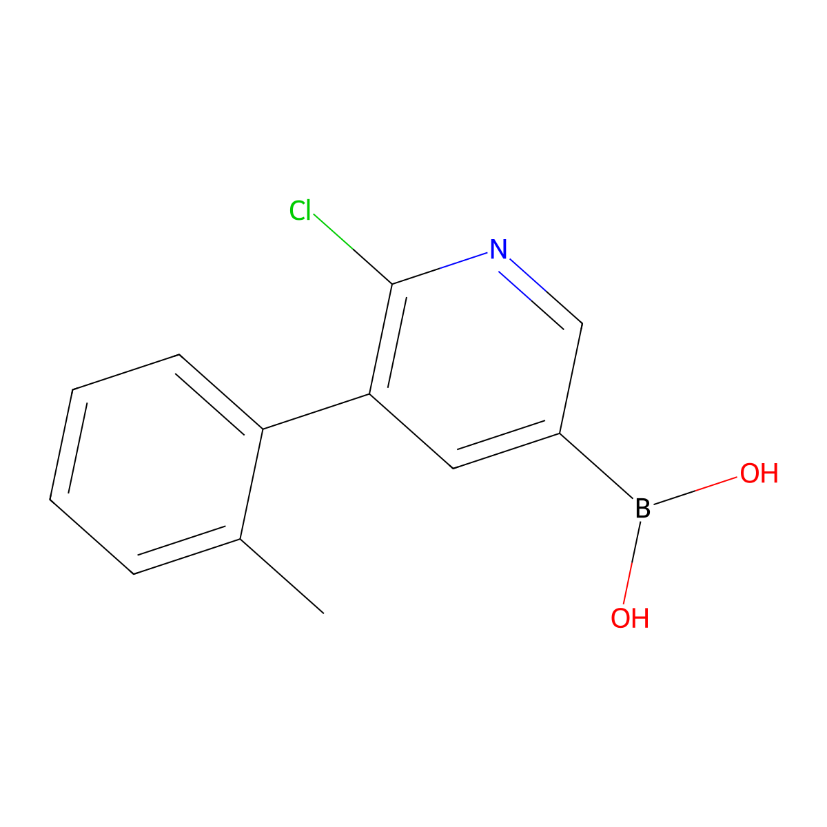 6-Chloro-5-(2-tolyl)pyridine-3-boronic acid molecular structure, CAS 2225177-61-5