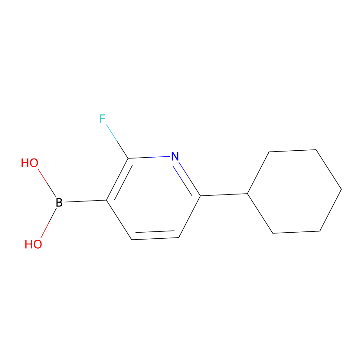 (6-Cyclohexyl-2-fluoropyridin-3-yl)boronic acid molecular structure, CAS 2225177-62-6