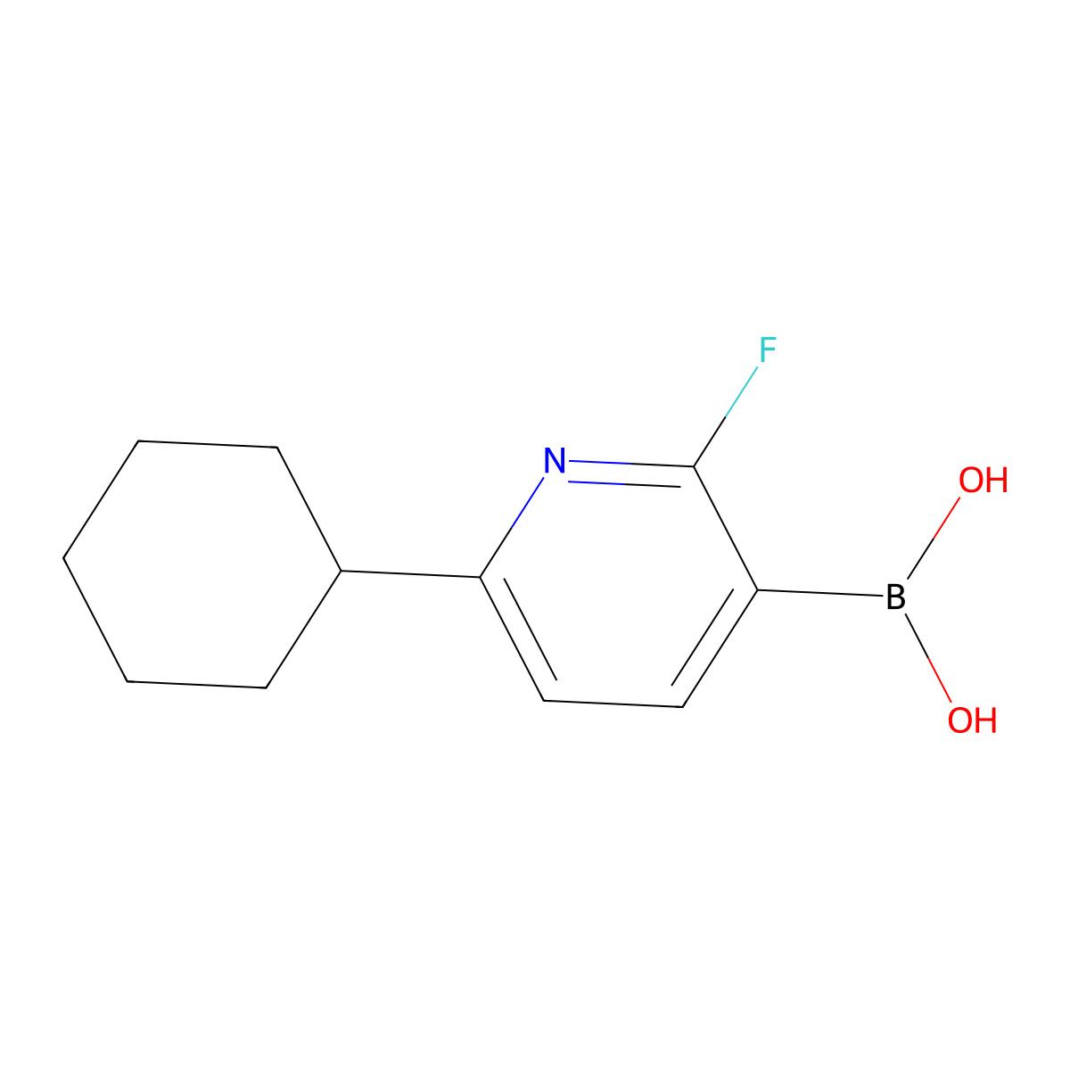 (6-Cyclohexyl-2-fluoropyridin-3-yl)boronic acid molecular structure, CAS 2225177-62-6