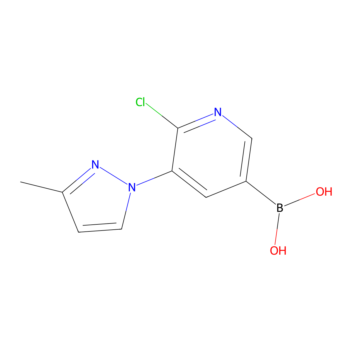 6-Chloro-5-(3-methyl-1H-pyrazol-1-yl)pyridine-3-boronic acid molecular structure, CAS 2225177-65-9
