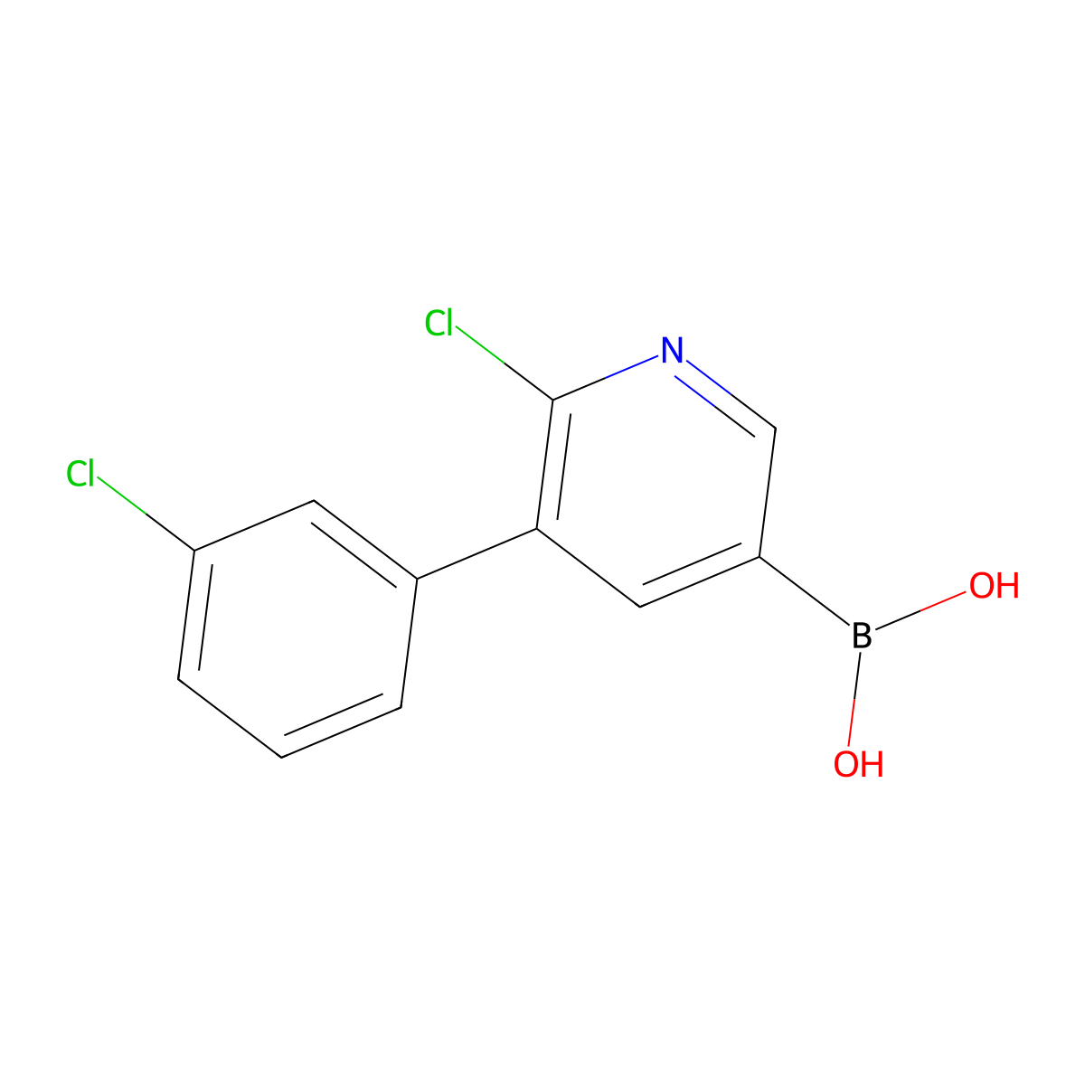 6-Chloro-5-(3-chlorophenyl)pyridine-3-boronic acid molecular structure, CAS 2225177-66-0