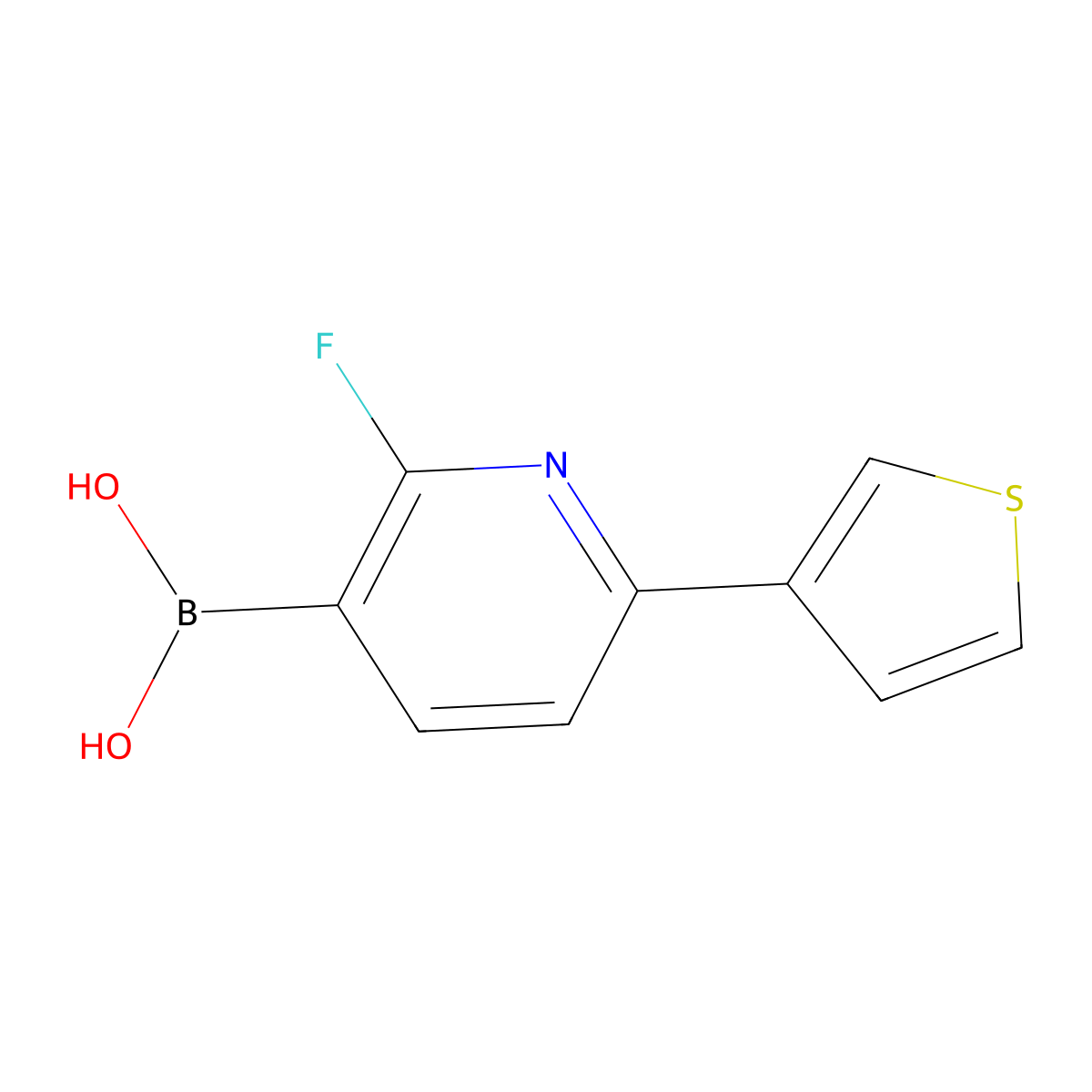 (2-Fluoro-6-(thiophen-3-yl)pyridin-3-yl)boronic acid molecular structure, CAS 2225177-72-8