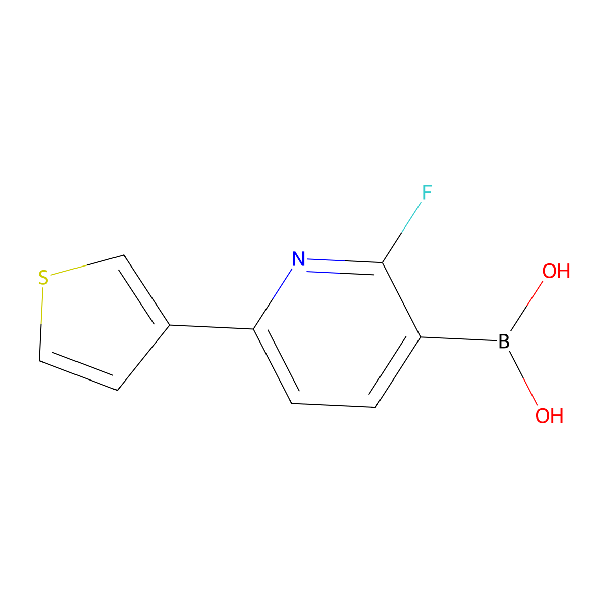 (2-Fluoro-6-(thiophen-3-yl)pyridin-3-yl)boronic acid molecular structure, CAS 2225177-72-8