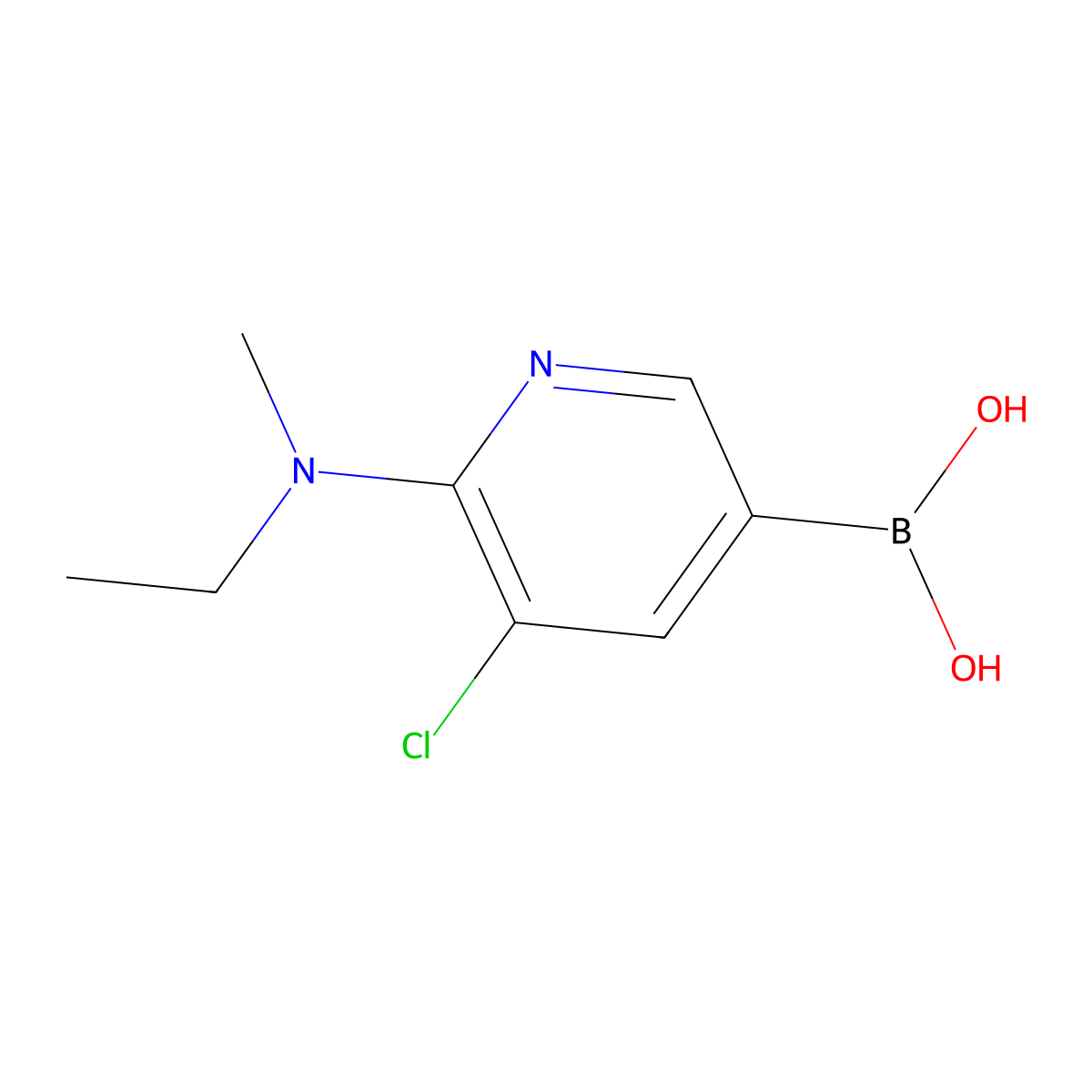 5-Chloro-6-methylethylaminopyridine-3-boronic acid molecular structure, CAS 2225177-73-9