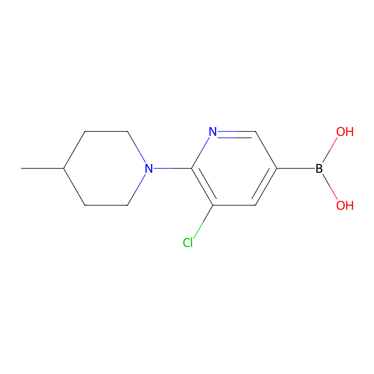 (5-Chloro-6-(4-methylpiperidin-1-yl)pyridin-3-yl)boronic acid molecular structure, CAS 2225177-79-5
