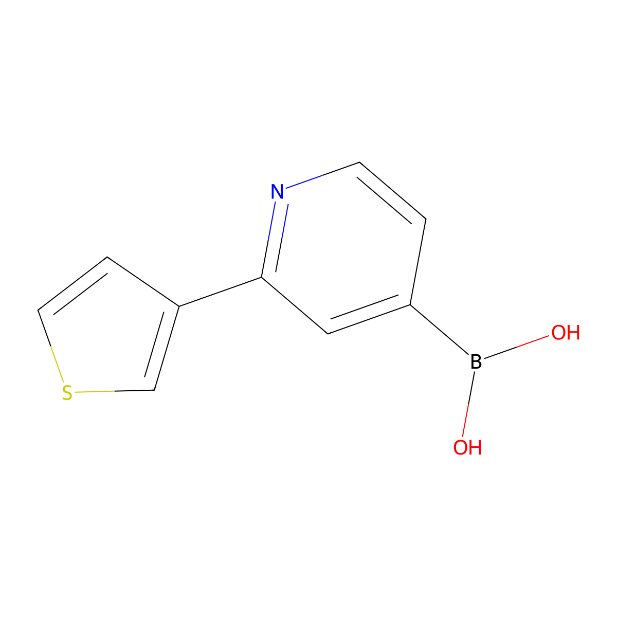 (2-(Thiophen-3-yl)pyridin-4-yl)boronic acid molecular structure, CAS 2225177-84-2