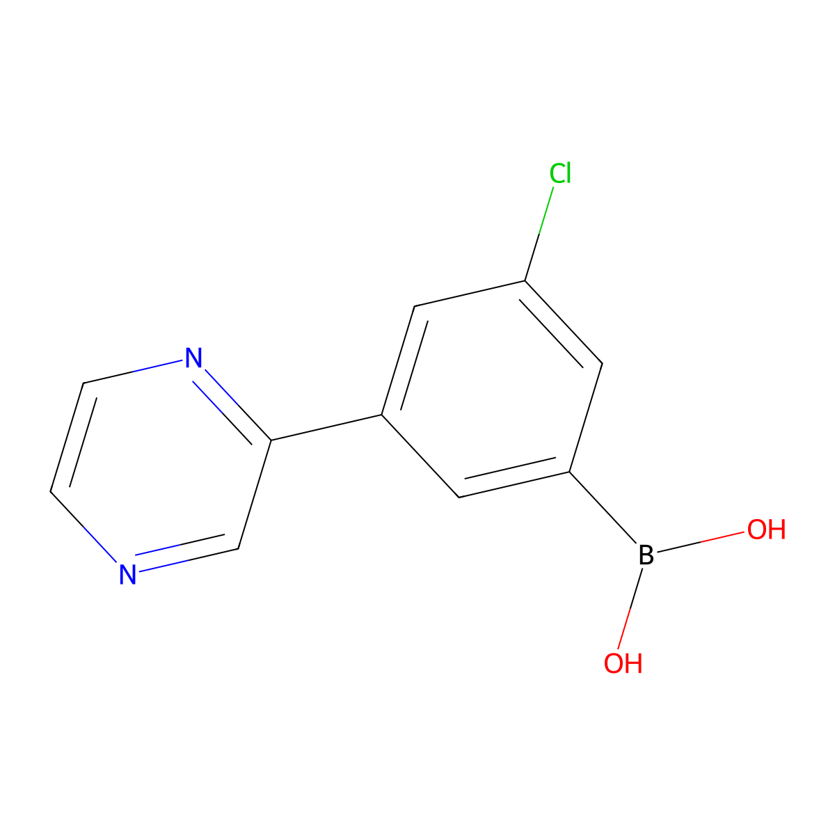 3-(Pyrazin-2-yl)-5-chlorophenylboronic acid molecular structure, CAS 2225177-93-3