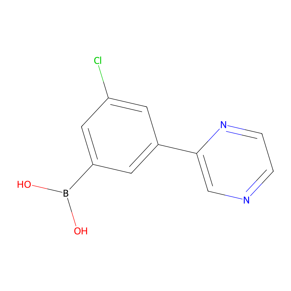 3-(Pyrazin-2-yl)-5-chlorophenylboronic acid molecular structure, CAS 2225177-93-3