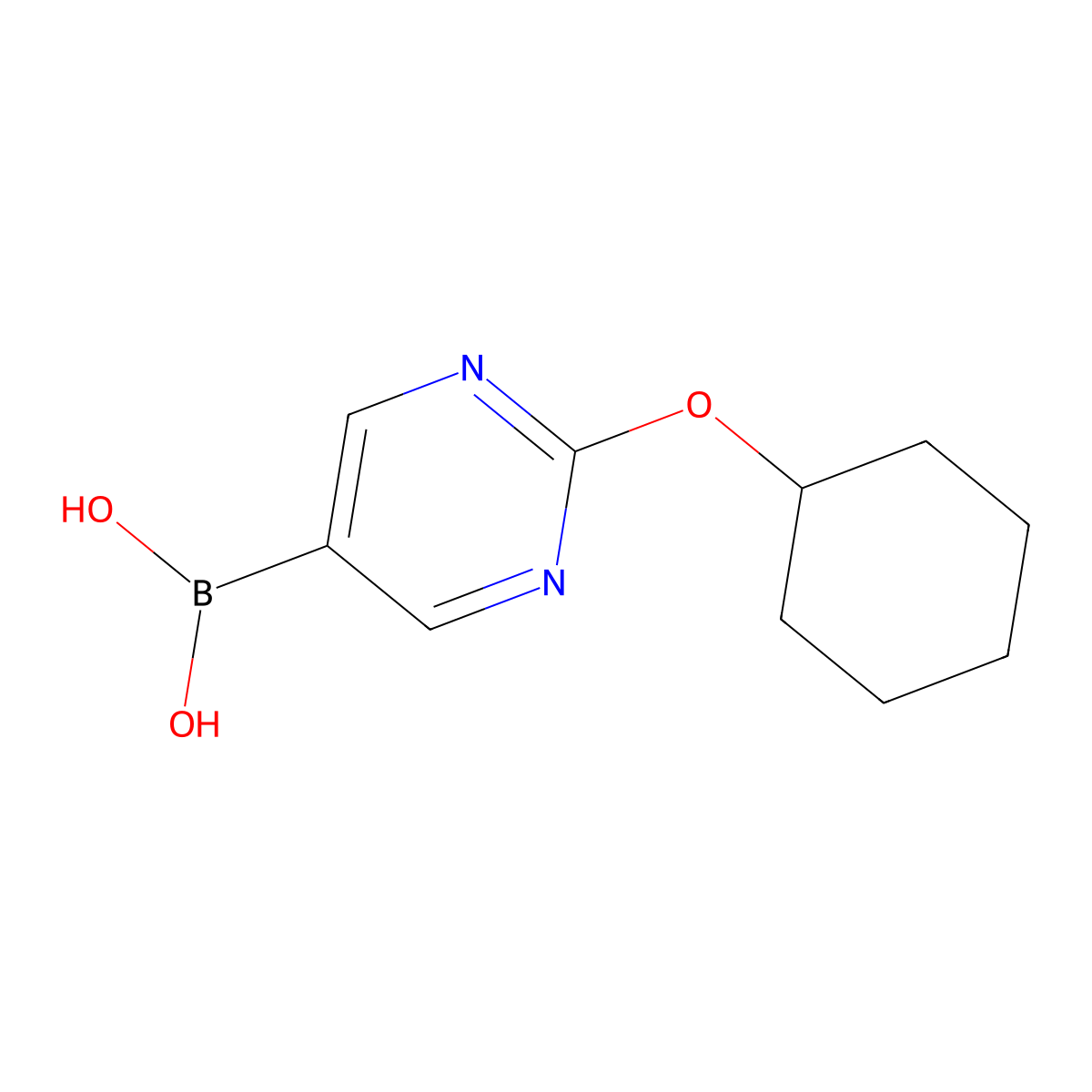 (2-(Cyclohexyloxy)pyrimidin-5-yl)boronic acid molecular structure, CAS 2225177-97-7