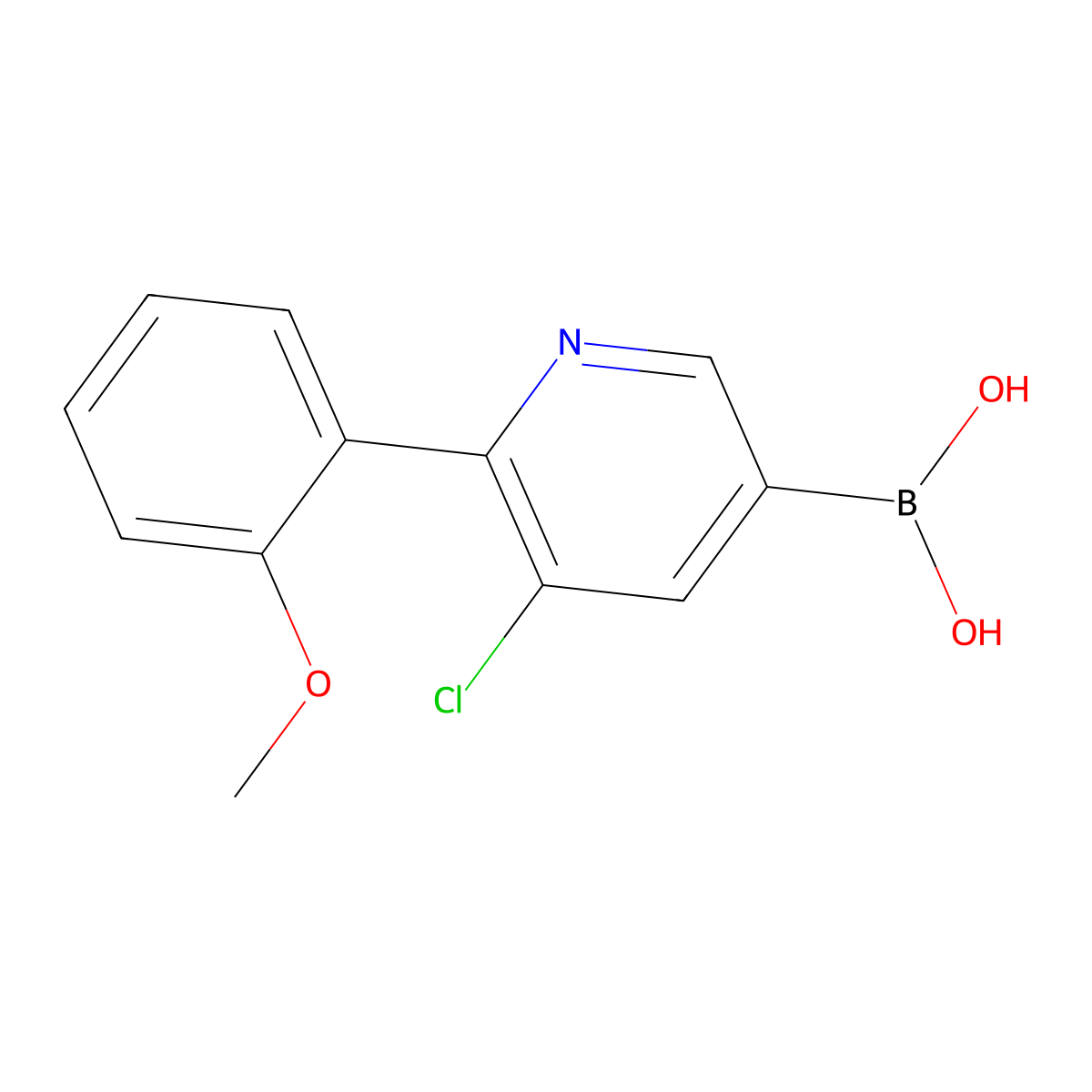 (5-Chloro-6-(2-methoxyphenyl)pyridin-3-yl)boronic acid molecular structure, CAS 2225178-02-7