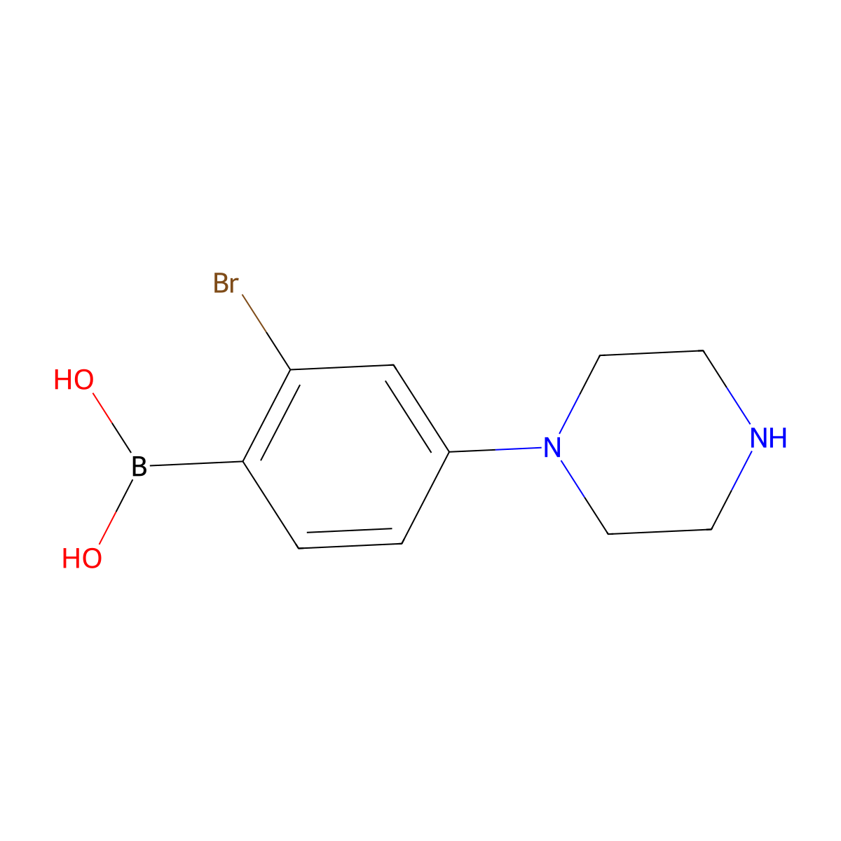 (2-Bromo-4-(piperazin-1-yl)phenyl)boronic acid molecular structure, CAS 2225178-26-5