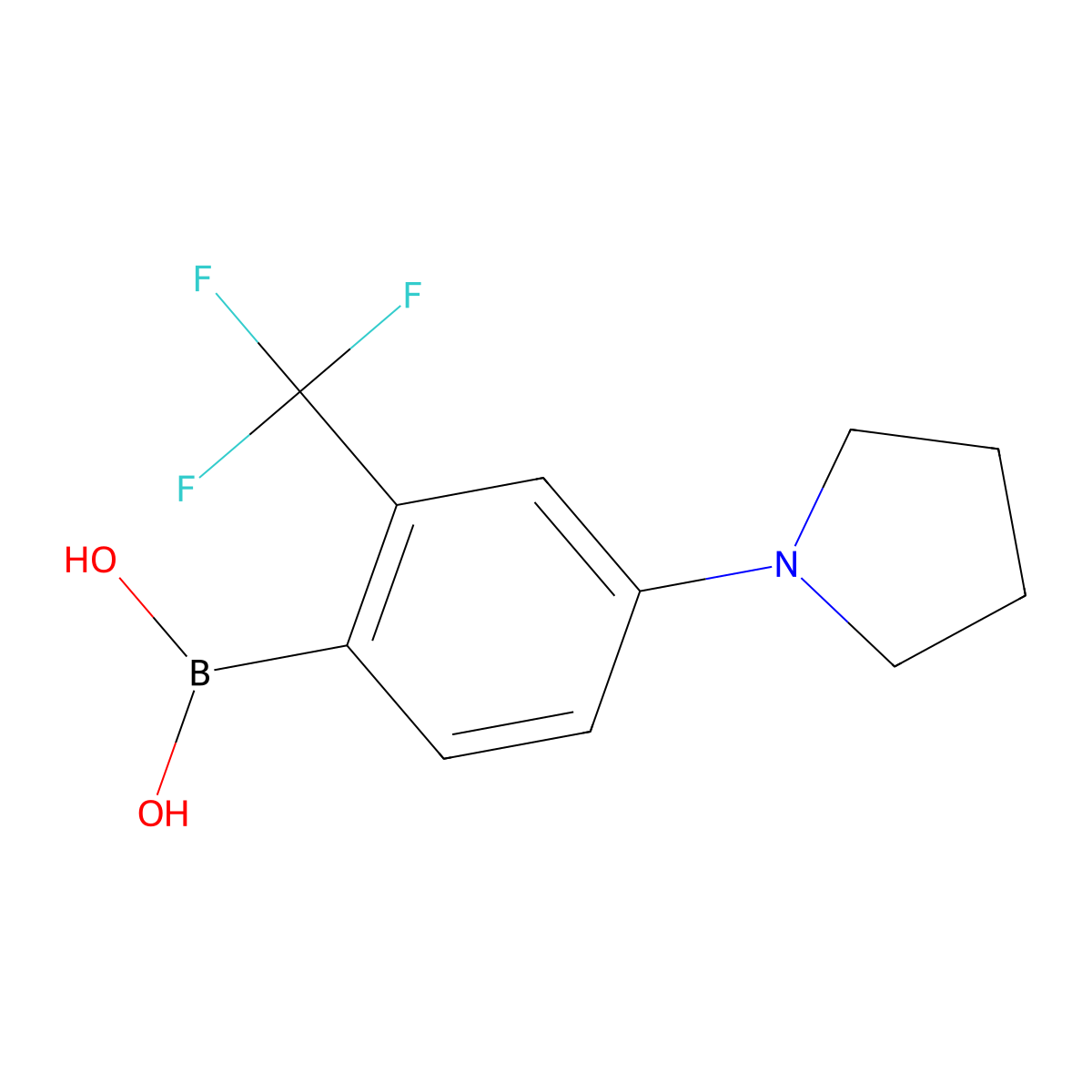 2-Trifluoromethyl-4-(pyrrolidino)phenylboronic acid molecular structure, CAS 2225178-40-3
