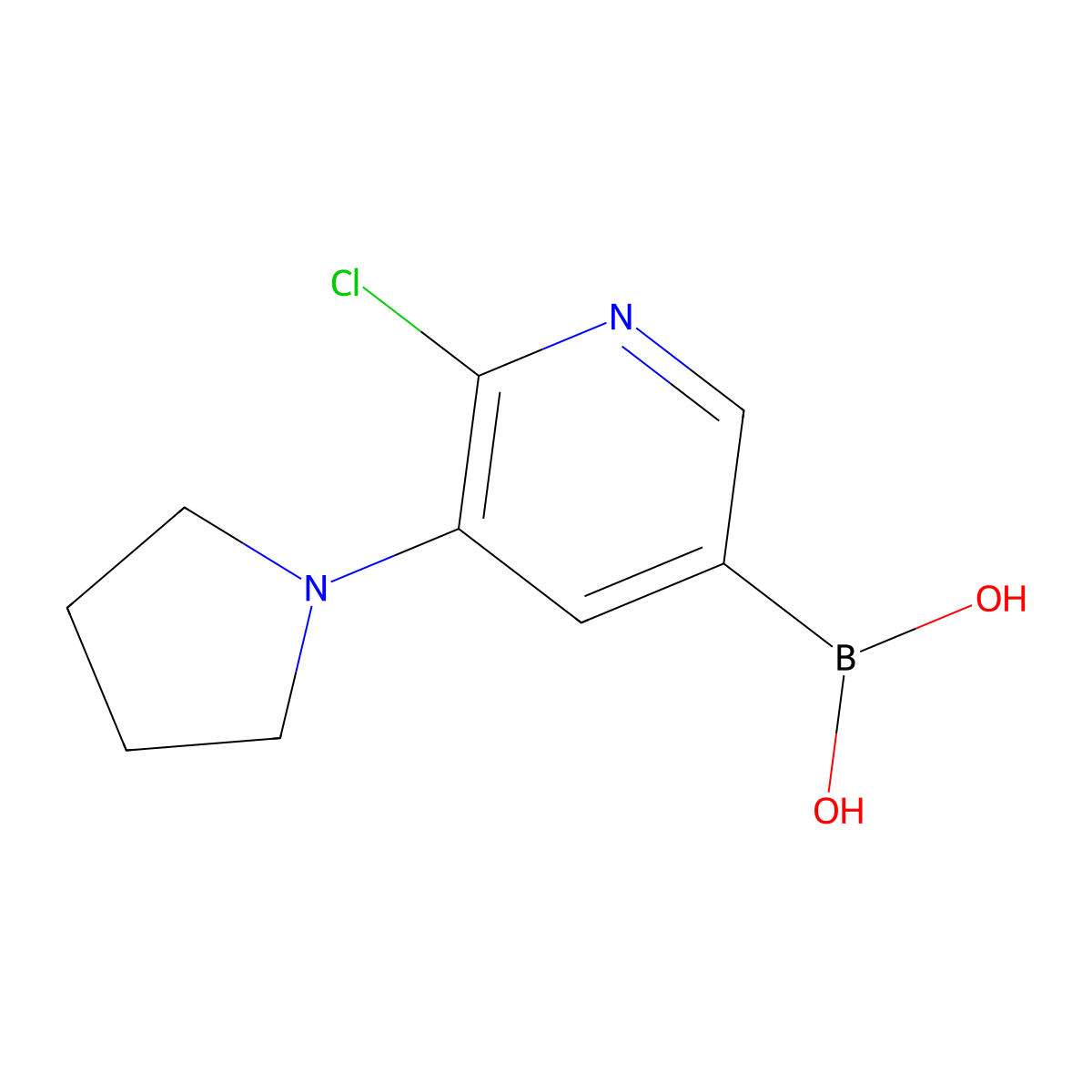 6-Chloro-5-(pyrrolidino)pyridine-3-boronic acid molecular structure, CAS 2225178-63-0
