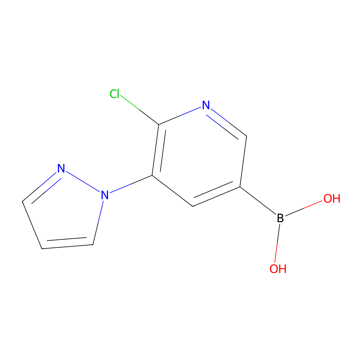6-Chloro-5-(1H-pyrazol-1-yl)pyridine-3-boronic acid molecular structure, CAS 2225178-74-3