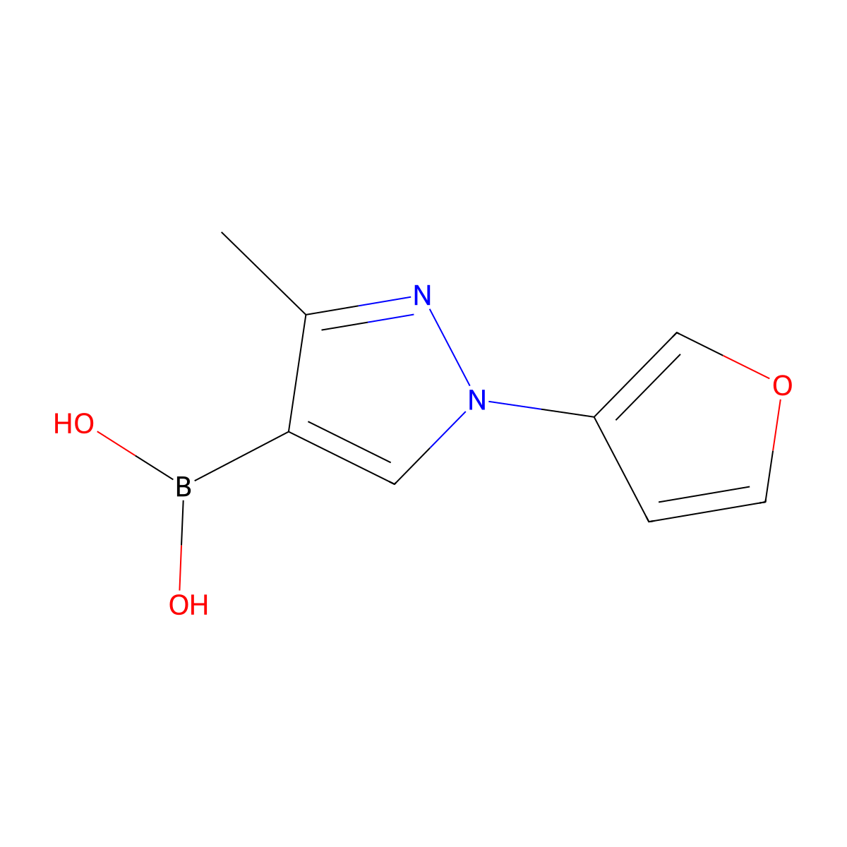 (1-(Furan-3-yl)-3-methyl-1H-pyrazol-4-yl)boronic acid molecular structure, CAS 2225178-86-7