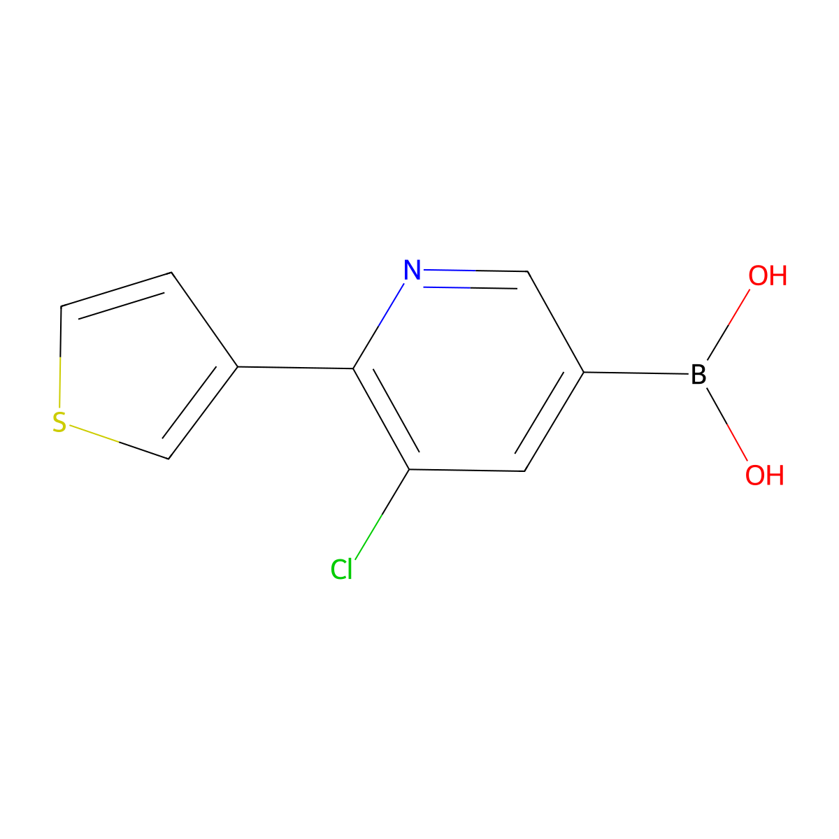 (5-Chloro-6-(thiophen-3-yl)pyridin-3-yl)boronic acid molecular structure, CAS 2225179-00-8