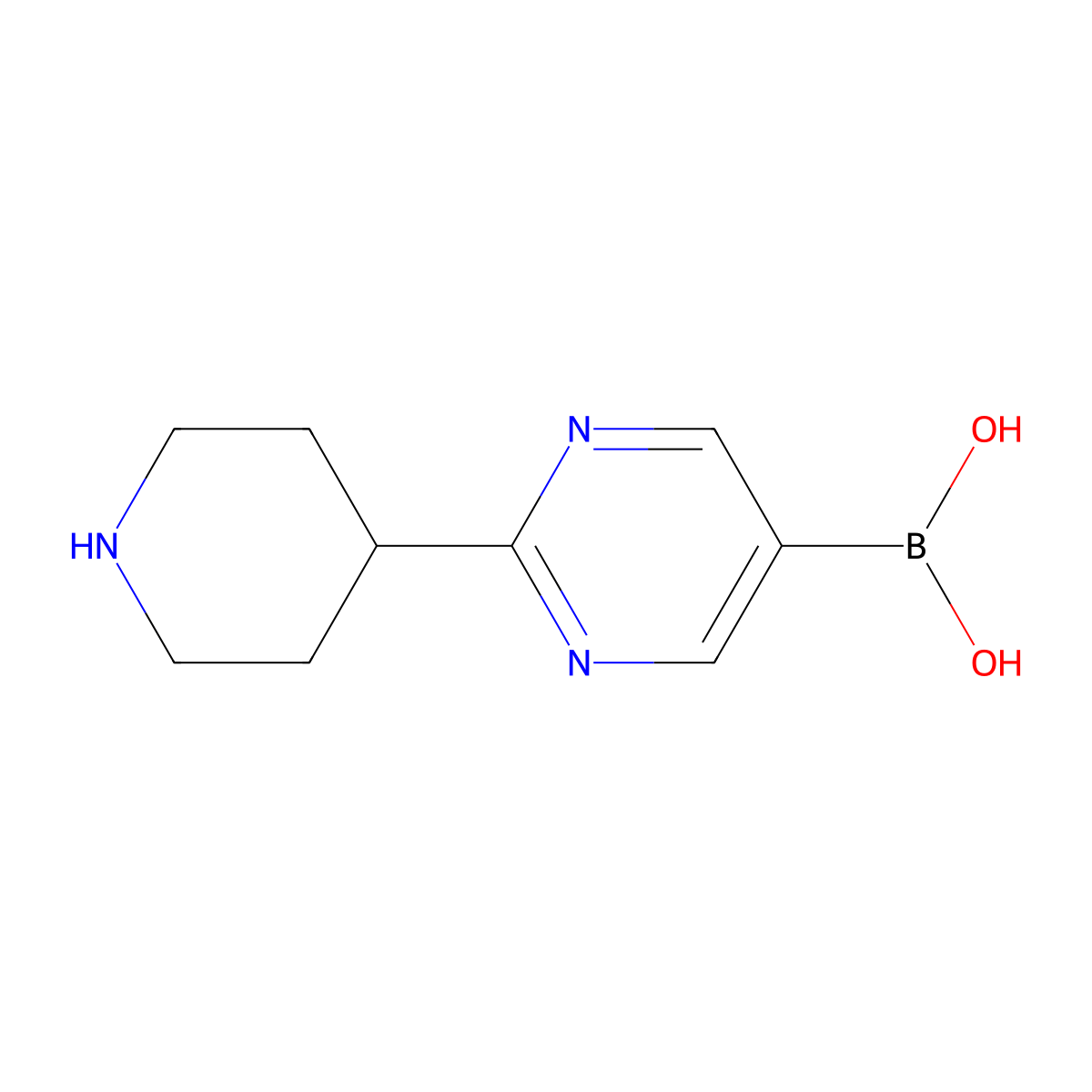 (2-(Piperidin-4-yl)pyrimidin-5-yl)boronic acid molecular structure, CAS 2225179-09-7