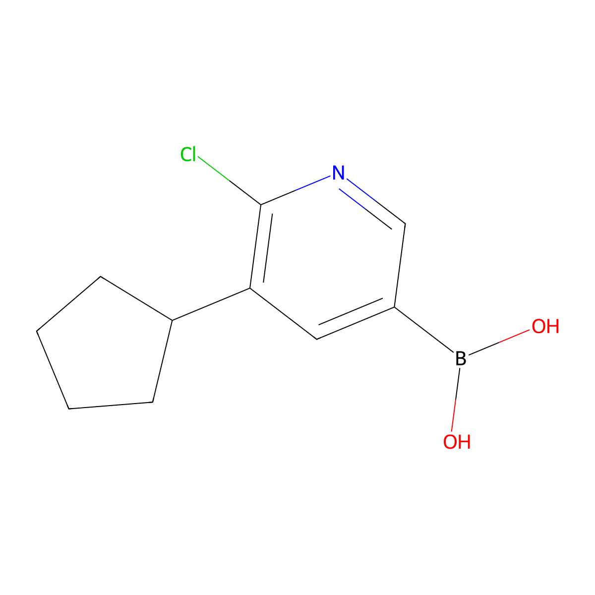 6-Chloro-5-(cyclopentyl)pyridine-3-boronic acid molecular structure, CAS 2225179-22-4