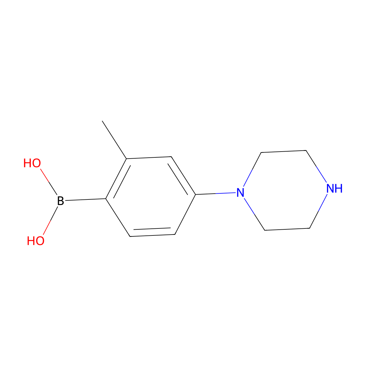 (2-Methyl-4-(piperazin-1-yl)phenyl)boronic acid molecular structure, CAS 2225179-28-0