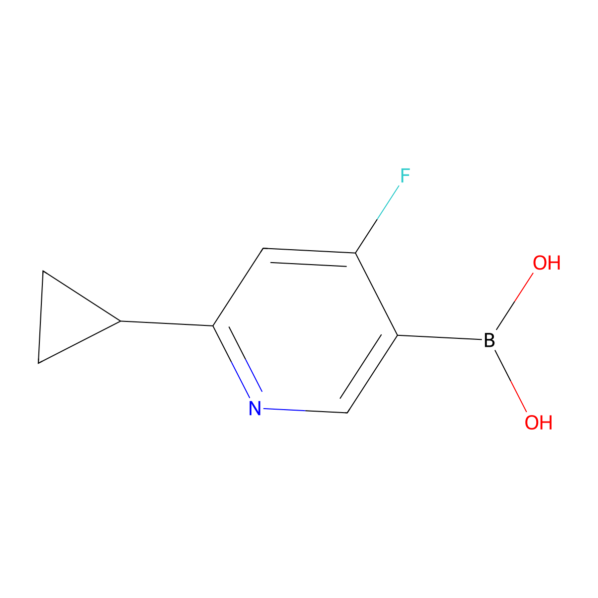 (6-Cyclopropyl-4-fluoropyridin-3-YL)boronic acid molecular structure, CAS 2225179-54-2