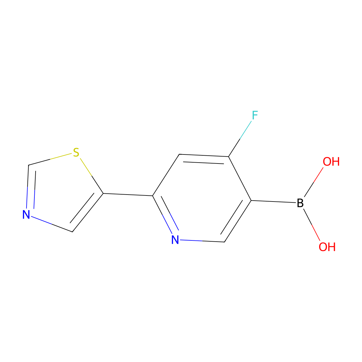 (4-Fluoro-6-(thiazol-5-yl)pyridin-3-yl)boronic acid molecular structure, CAS 2225179-59-7