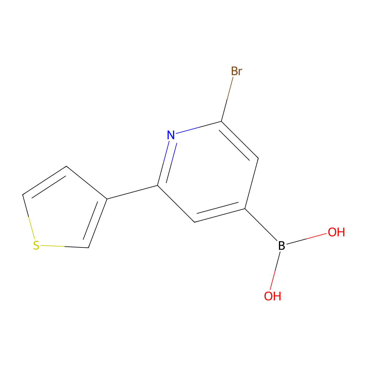 (2-Bromo-6-(thiophen-3-yl)pyridin-4-yl)boronic acid molecular structure, CAS 2225179-71-3